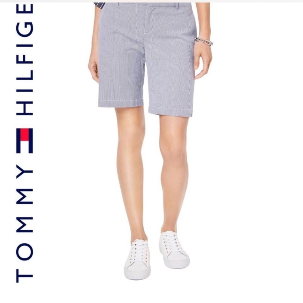 Tommy Hilfiger Blue Ann White Pinstriped Bermuda Shorts